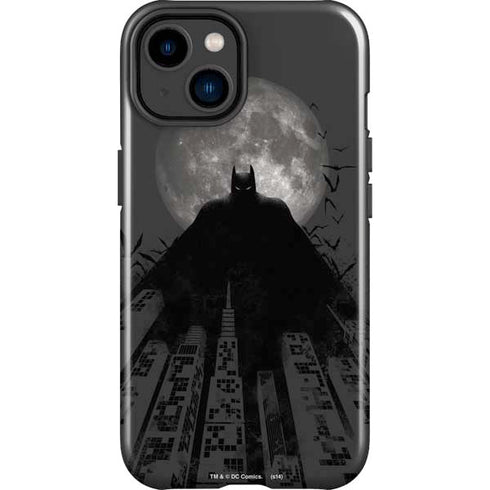 DC Comics Batman On City with Moon Art iPhone 15 Plus Impact Case