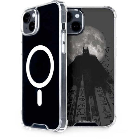 DC Comics Batman On City with Moon Art iPhone 15 Plus MagSafe Case