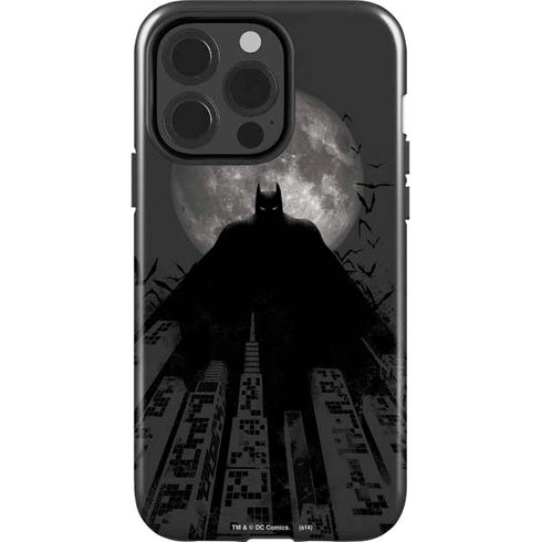 DC Comics Batman On City with Moon Art iPhone 15 Pro Impact Case