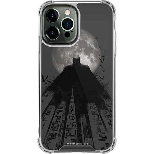 DC Comics Batman On City with Moon Art iPhone 14 Pro Max Clear Case