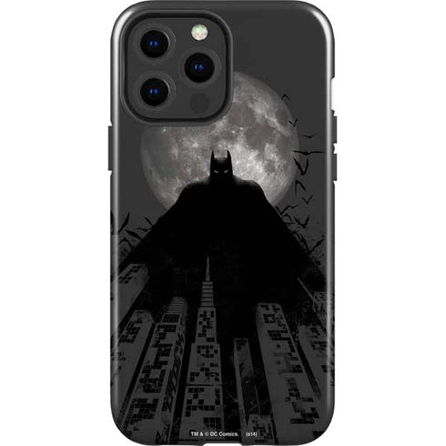 DC Comics Batman On City with Moon Art iPhone 15 Pro Max Impact Case