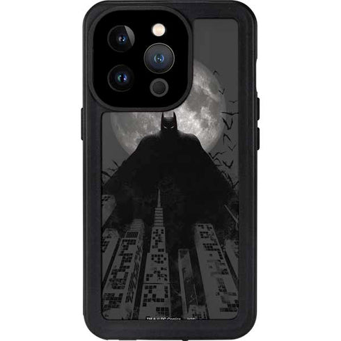 DC Comics Batman On City with Moon Art iPhone 14 Pro Waterproof Case