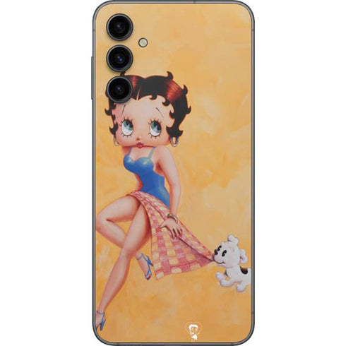 Betty Boop With Puppy Orange Background Galaxy A14 5G Skin