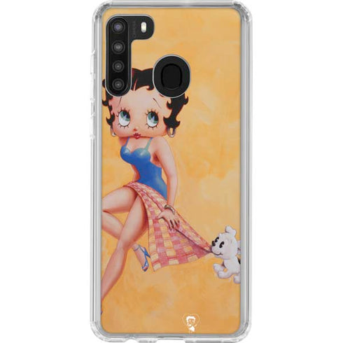 Betty Boop With Puppy Orange Background Galaxy A21 Clear Case