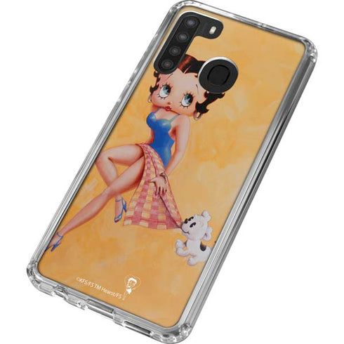 Betty Boop With Puppy Orange Background Galaxy A21 Clear Case