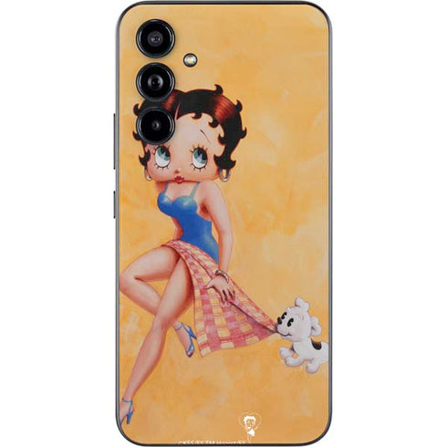 Betty Boop With Puppy Orange Background Galaxy A54 5G Skin