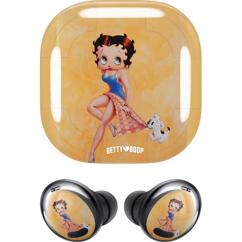 Betty Boop With Puppy Orange Background Galaxy Buds Pro Skin