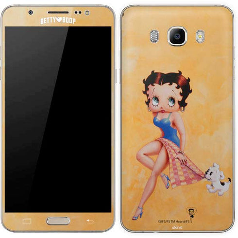 Betty Boop With Puppy Orange Background Galaxy J7 Skin