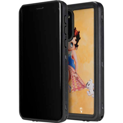 Betty Boop With Puppy Orange Background Galaxy S20 Plus Waterproof Case