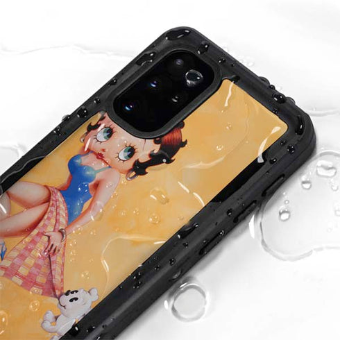 Betty Boop With Puppy Orange Background Galaxy S20 Plus Waterproof Case