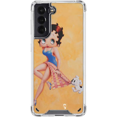Betty Boop With Puppy Orange Background Galaxy S21 5G Clear Case