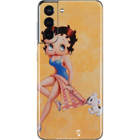 Betty Boop With Puppy Orange Background Galaxy S21 5G Skin