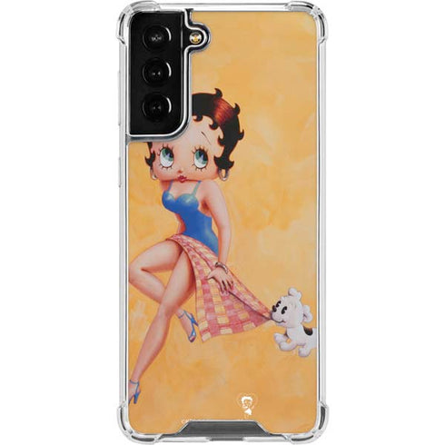 Betty Boop With Puppy Orange Background Galaxy S21 FE Clear Case