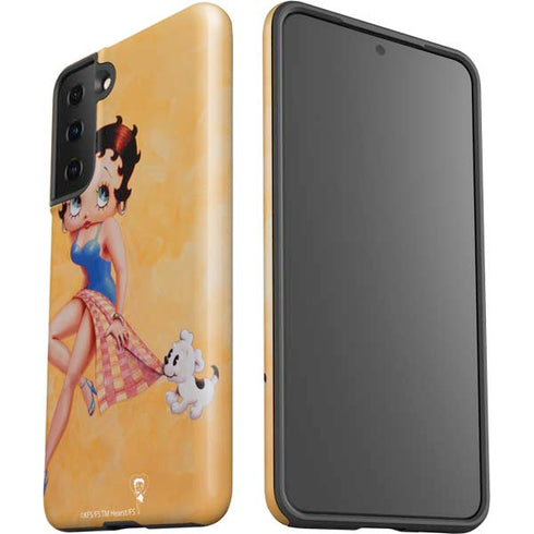 Betty Boop With Puppy Orange Background Galaxy S21 FE Pro Case