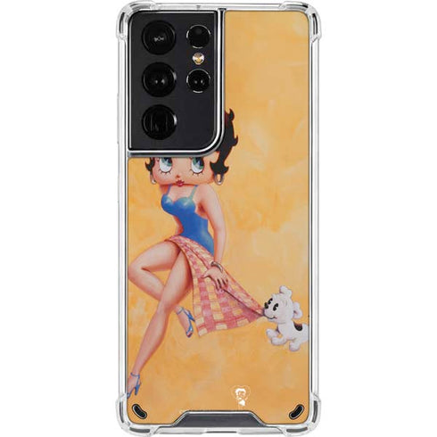 Betty Boop With Puppy Orange Background Galaxy S21 Ultra 5G Clear Case