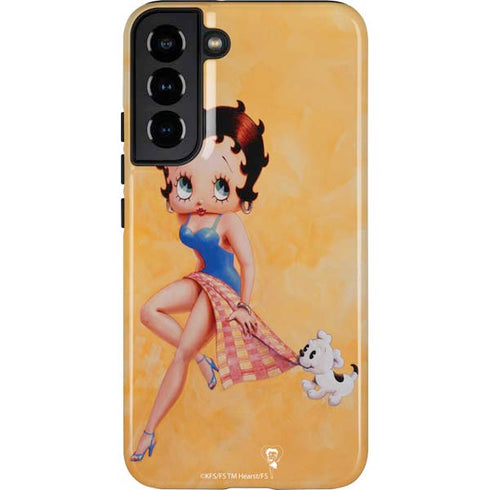 Betty Boop With Puppy Orange Background Galaxy S22 Plus Pro Case