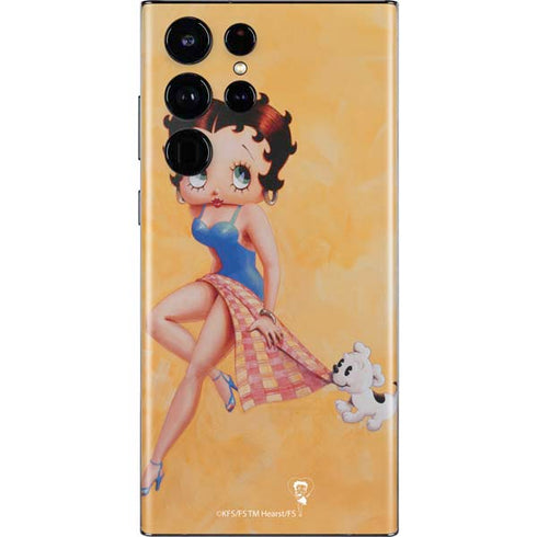 Betty Boop With Puppy Orange Background Galaxy S22 Ultra Skin