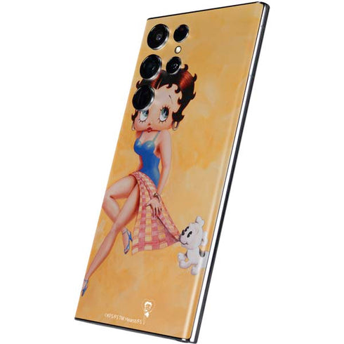 Betty Boop With Puppy Orange Background Galaxy S22 Ultra Skin