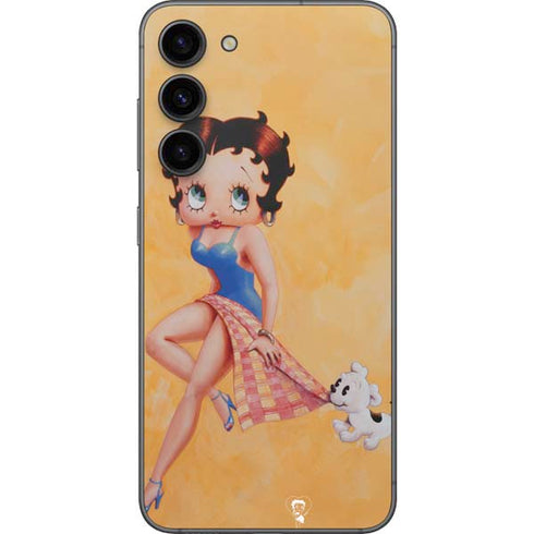 Betty Boop With Puppy Orange Background Galaxy S23 Plus Skin