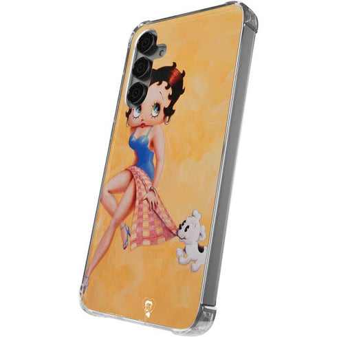 Betty Boop With Puppy Orange Background Galaxy S24 Plus Clear Case