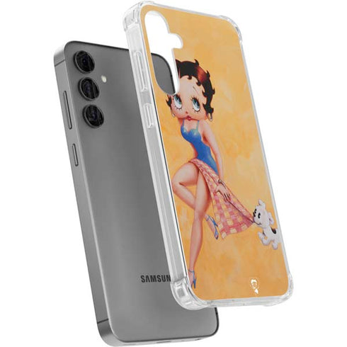 Betty Boop With Puppy Orange Background Galaxy S24 Plus Clear Case