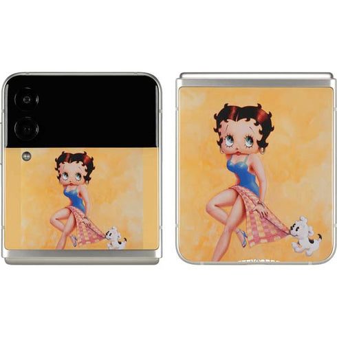 Betty Boop With Puppy Orange Background Galaxy Z Flip3 5G Skin