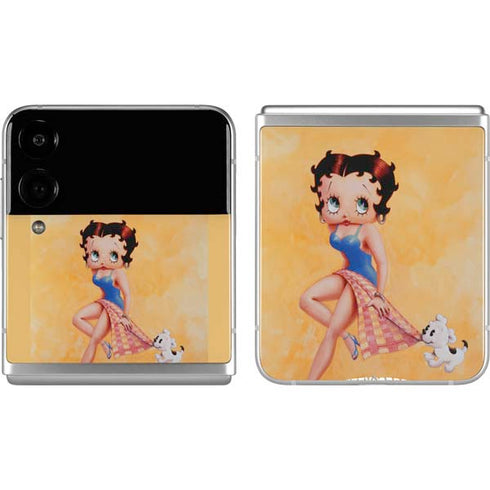 Betty Boop With Puppy Orange Background Galaxy Z Flip4 5G Skin