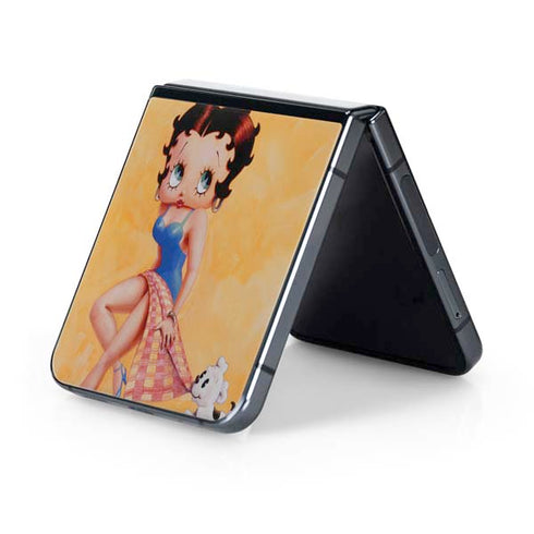 Betty Boop With Puppy Orange Background Galaxy Z Flip5 5G Skin