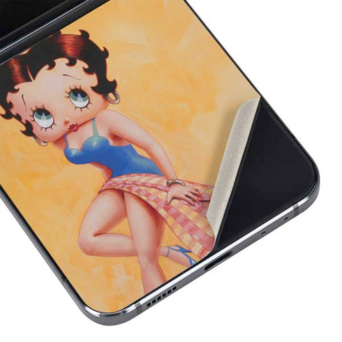 Betty Boop With Puppy Orange Background Galaxy Z Flip5 5G Skin