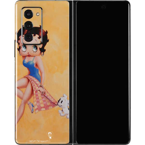 Betty Boop With Puppy Orange Background Galaxy Z Fold2 5G Skin