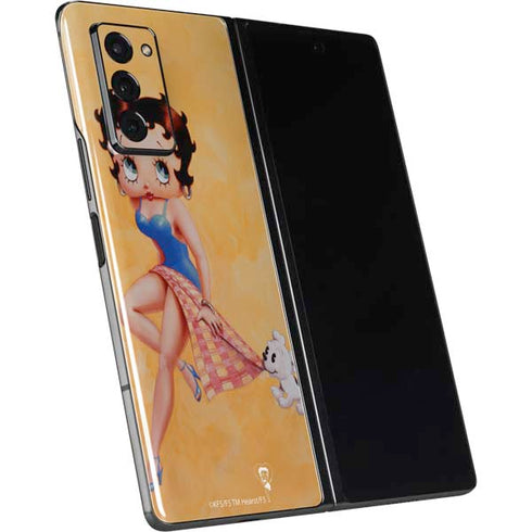 Betty Boop With Puppy Orange Background Galaxy Z Fold2 5G Skin