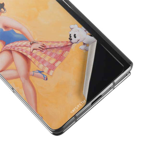 Betty Boop With Puppy Orange Background Galaxy Z Fold2 5G Skin
