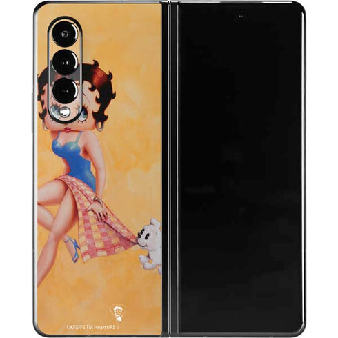 Betty Boop With Puppy Orange Background Galaxy Z Fold3 5G Skin