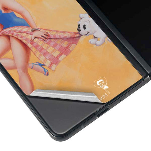 Betty Boop With Puppy Orange Background Galaxy Z Fold3 5G Skin