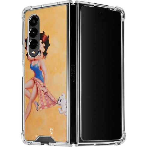 Betty Boop With Puppy Orange Background Galaxy Z Fold4 5G Clear Case