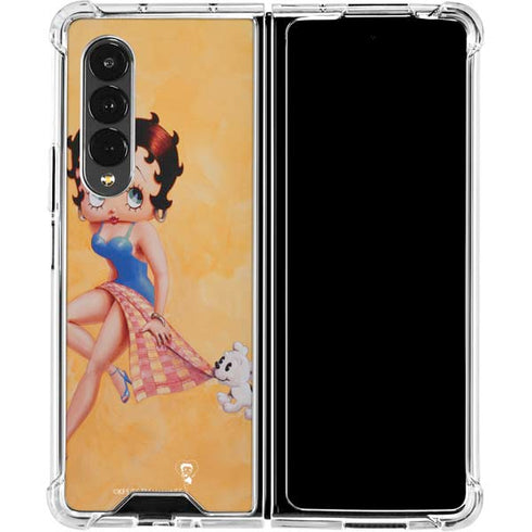 Betty Boop With Puppy Orange Background Galaxy Z Fold4 5G Clear Case