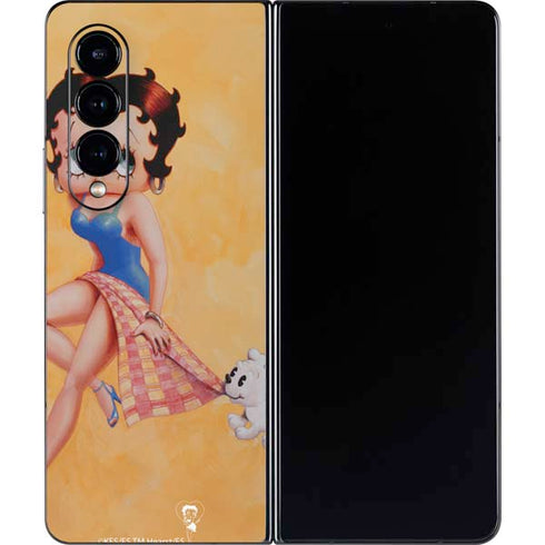 Betty Boop With Puppy Orange Background Galaxy Z Fold4 5G Skin