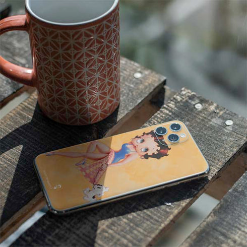 Betty Boop With Puppy Orange Background iPhone 11 Pro Max Skin