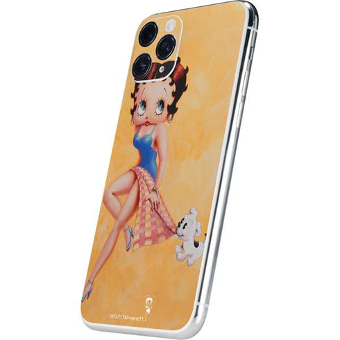 Betty Boop With Puppy Orange Background iPhone 11 Pro Skin