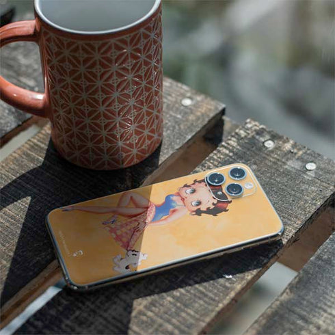Betty Boop With Puppy Orange Background iPhone 11 Pro Skin