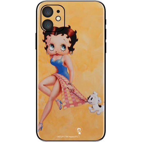 Betty Boop With Puppy Orange Background iPhone 11 Skin