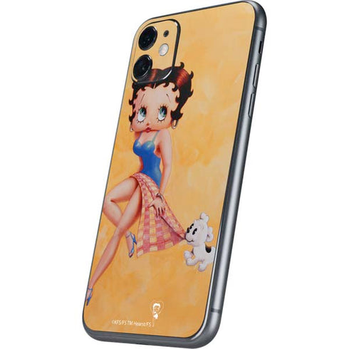 Betty Boop With Puppy Orange Background iPhone 11 Skin