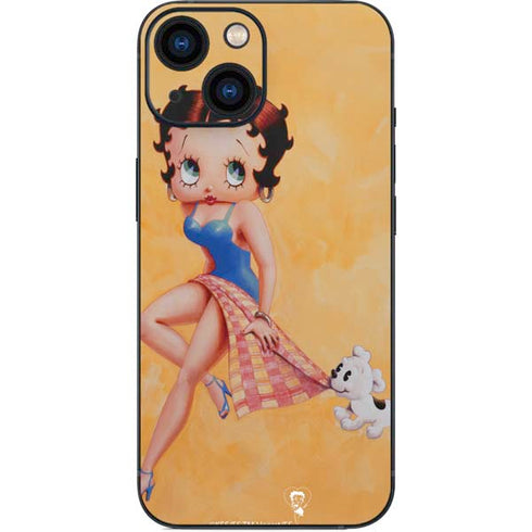 Betty Boop With Puppy Orange Background iPhone 13 Mini Skin