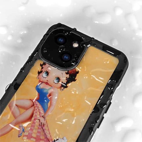 Betty Boop With Puppy Orange Background iPhone 13 Mini Waterproof Case