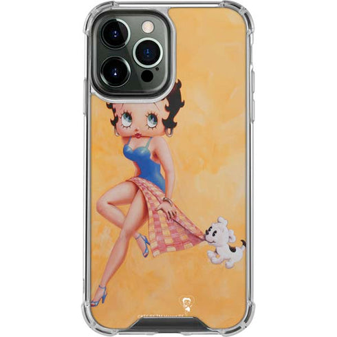 Betty Boop With Puppy Orange Background iPhone 13 Pro Max Clear Case