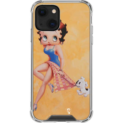 Betty Boop With Puppy Orange Background iPhone 14 Clear Case