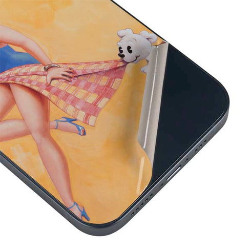 Betty Boop With Puppy Orange Background iPhone 15 Plus Skin