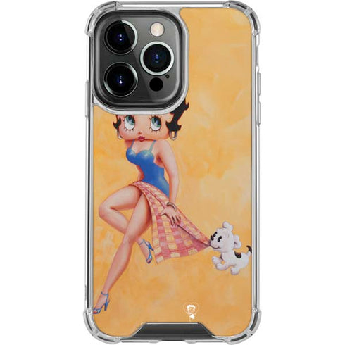 Betty Boop With Puppy Orange Background iPhone 15 Pro Clear Case