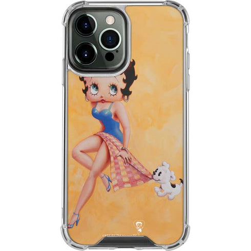Betty Boop With Puppy Orange Background iPhone 14 Pro Max Clear Case