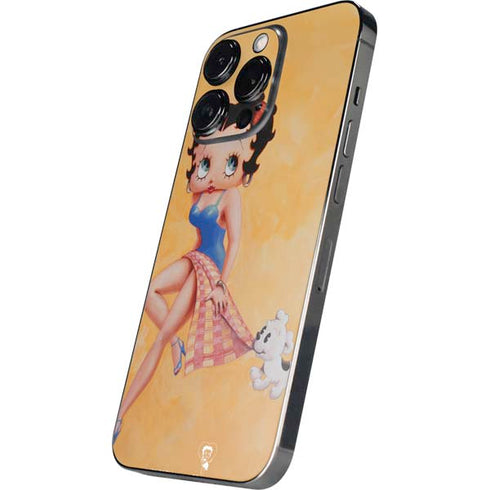Betty Boop With Puppy Orange Background iPhone 14 Pro Max Skin